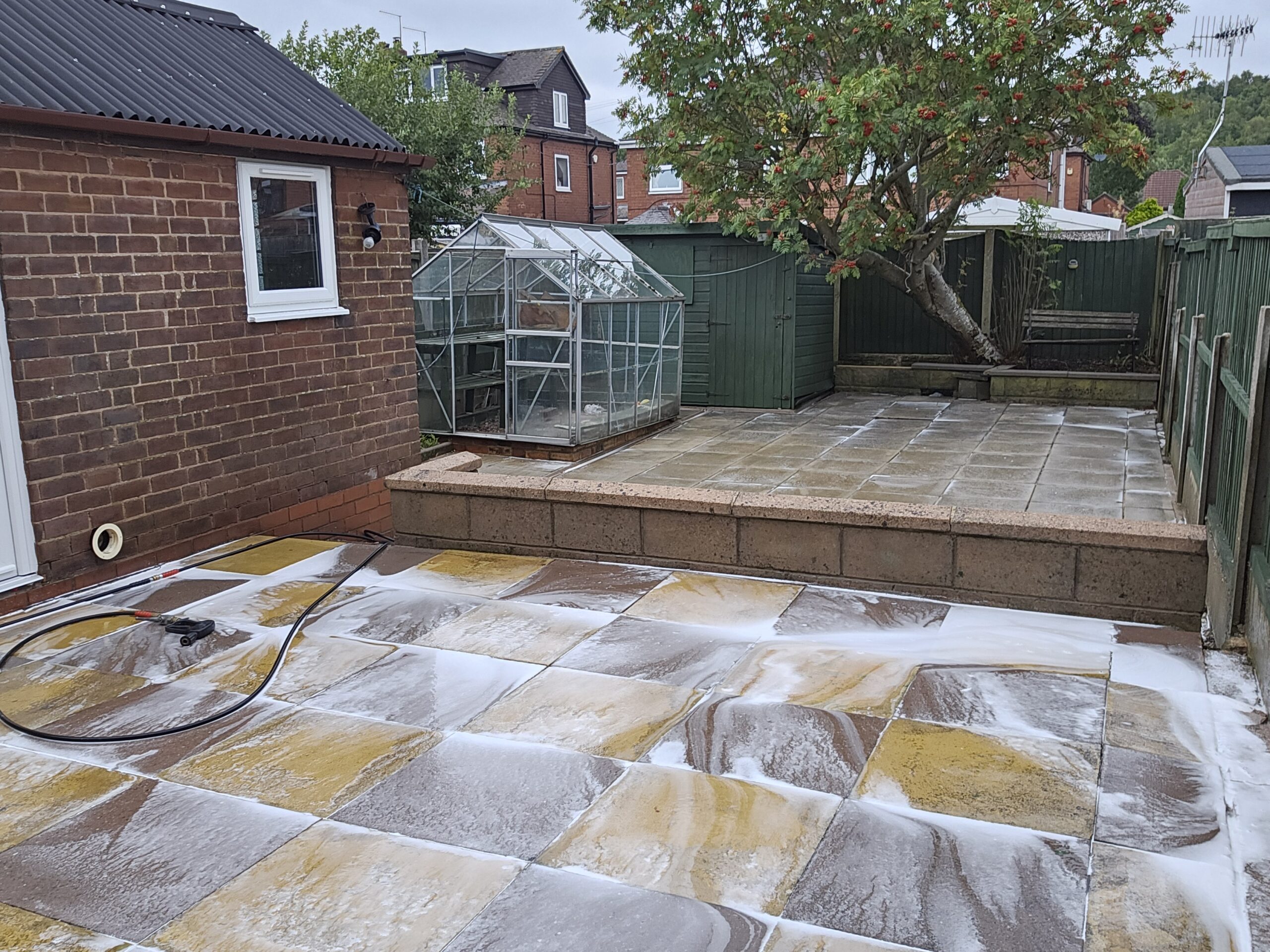 Patio Cleaning with chemical treatment